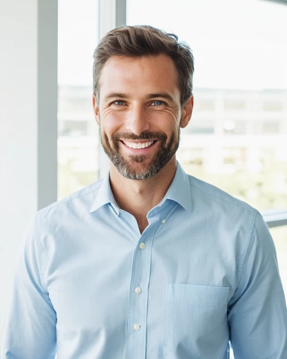 Professional man reviewing printed documents at his desk